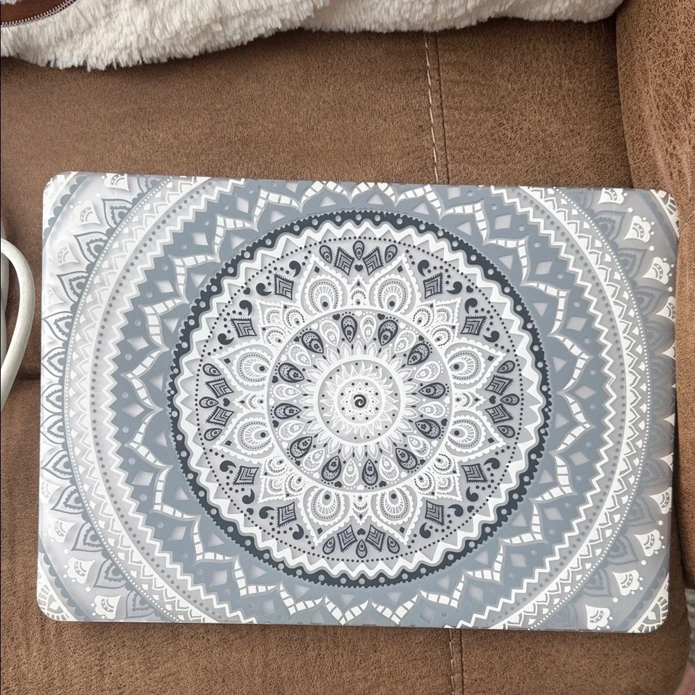 Apple Laptop with Gray and White Mandala Design